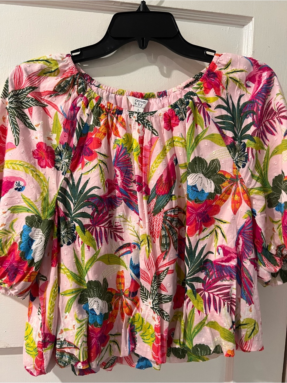 crown & ivy Pink Tropical Floral Off-Shoulder Blouse